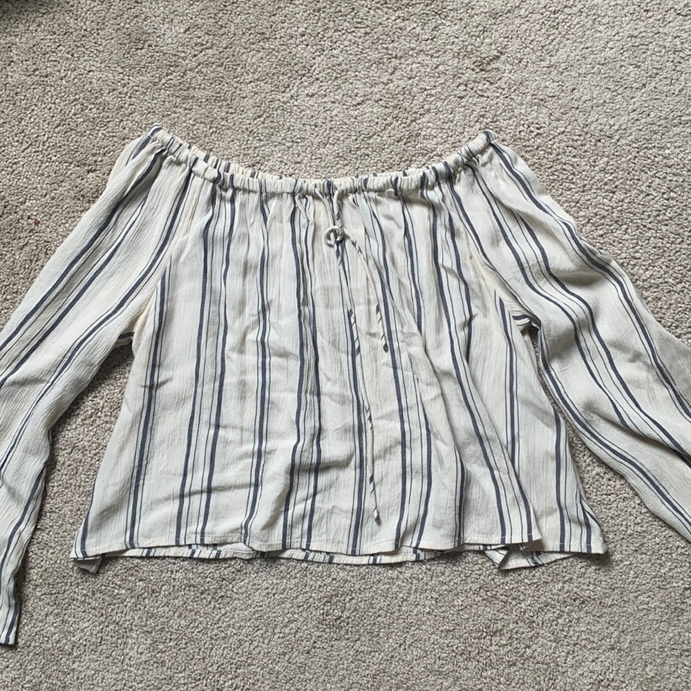 Billabong off white with blue stripes long sleeve off the shoulder size small